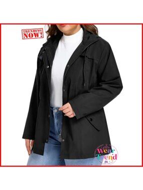 Plus Size Waterproof Rain Jacket Hooded Raincoat